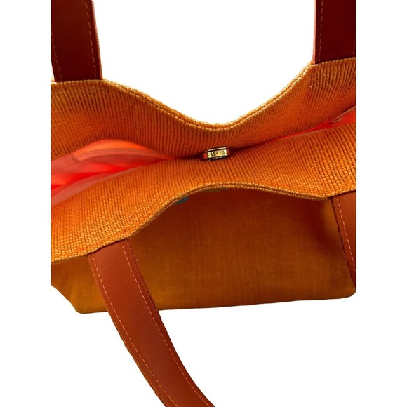 Leather and Fine‎ Jute Woven Tote Shoulder Bag Gorgeous Detail EUC - Picture 10 of 13